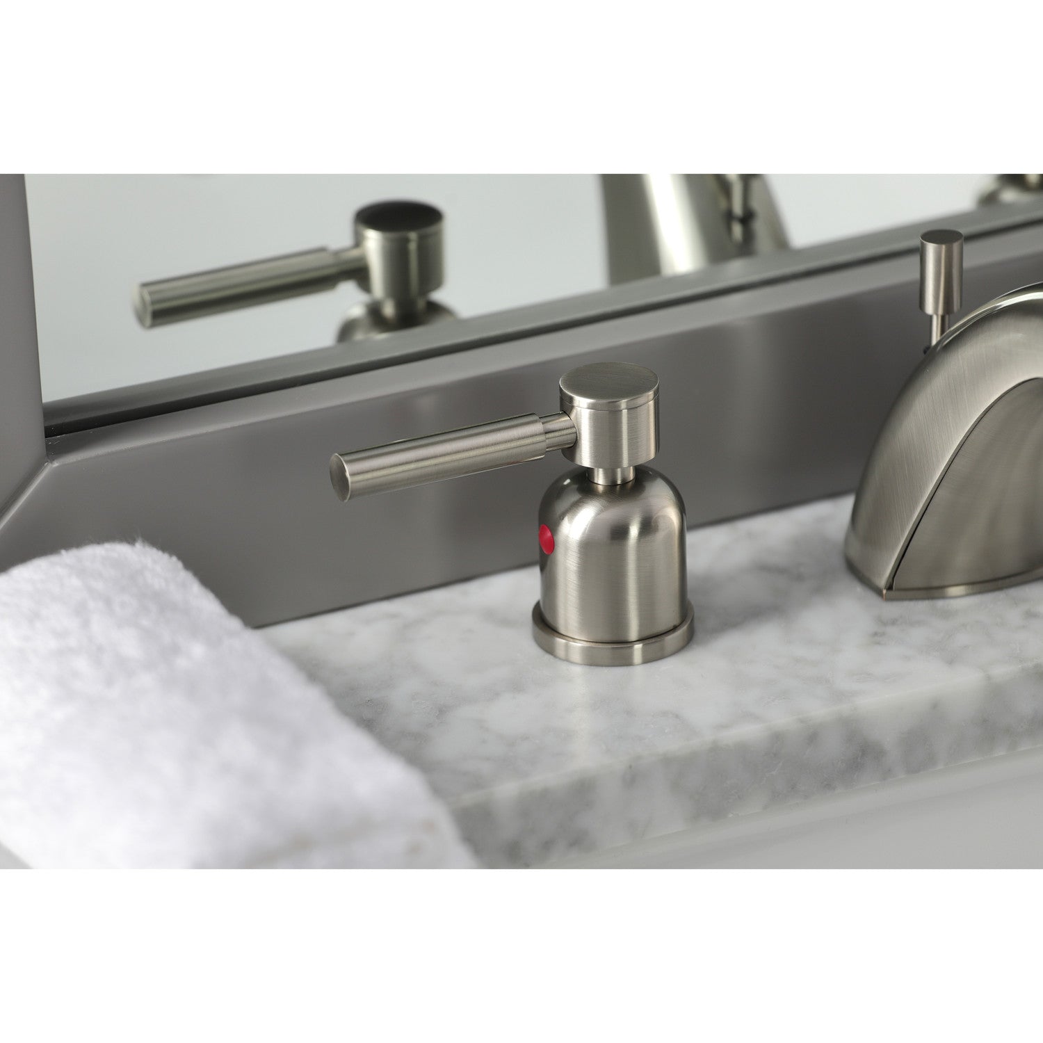 Kingston Tulare FB8958DL - Concord Two-Handle 3-Hole Deck Mount Widespread Bathroom Faucet with Pop-Up Drain, Brushed Nickel — thumbnail 2